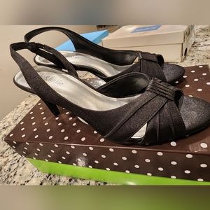 Black open toed kitten heels